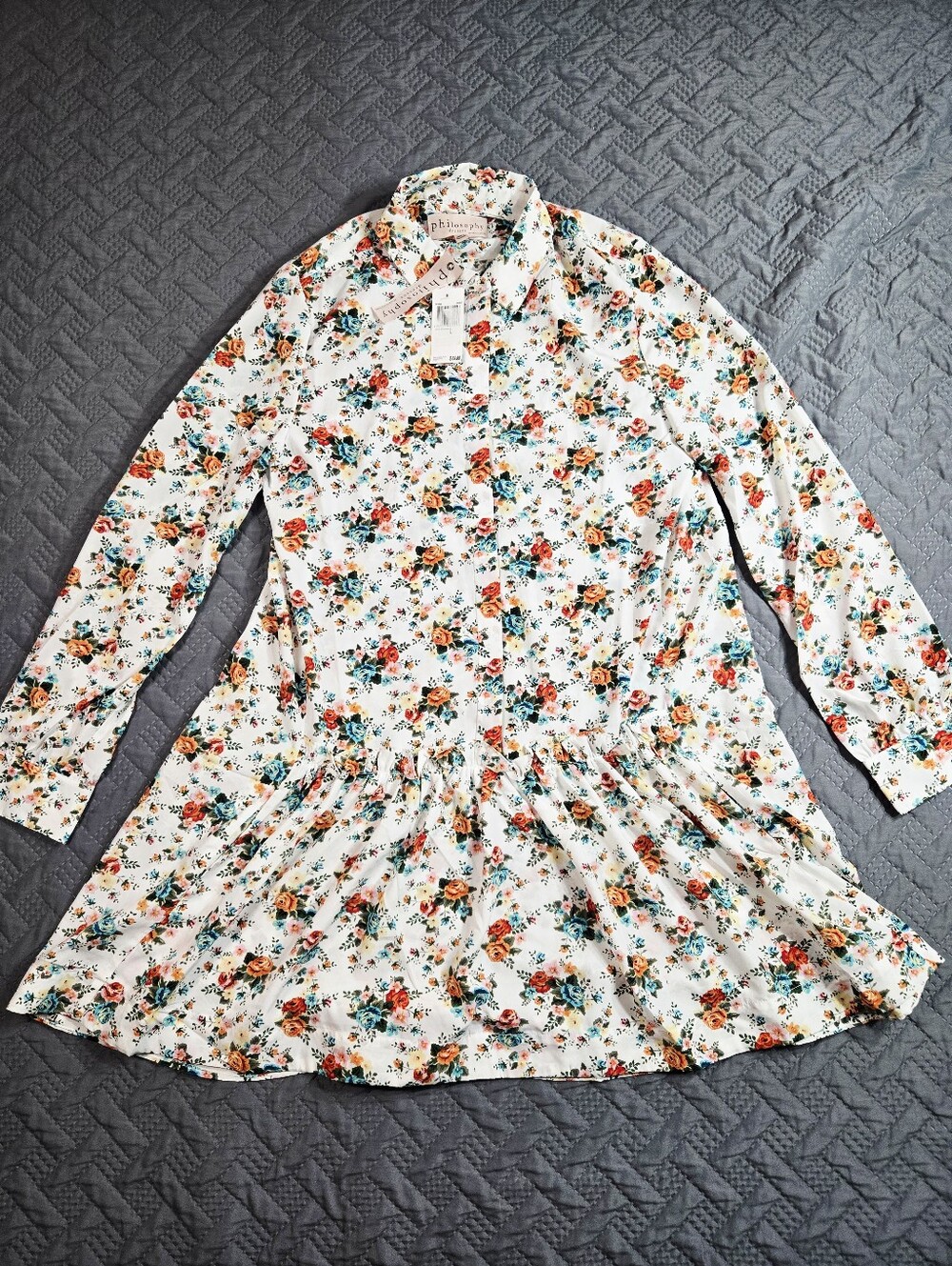 NWT Philosophy Dresses Floral Shirt Dress Drop Waist Long Sleeve Women's Large